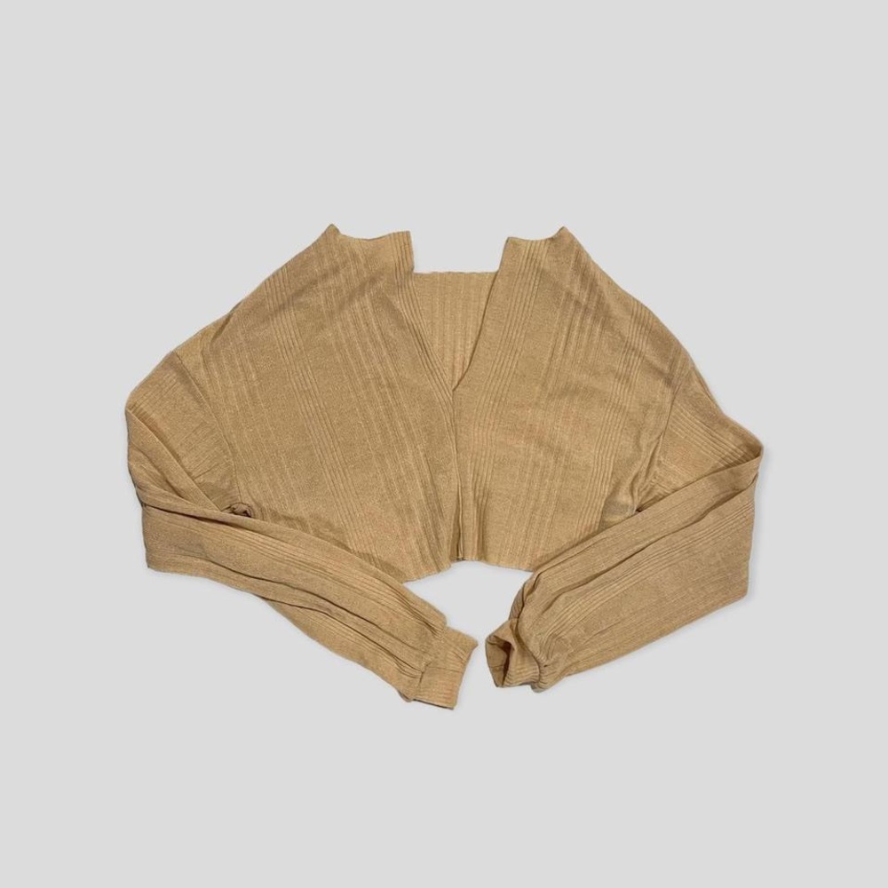 BEIGE SHEIN SHEER V NECK SWEATER